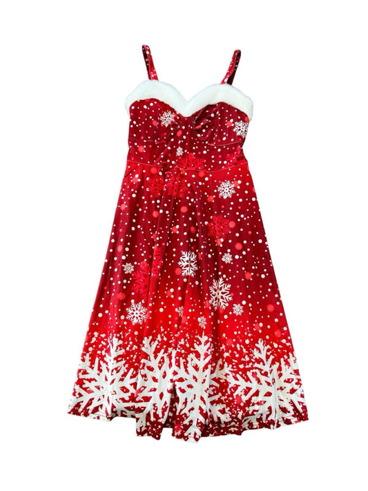 Chic Me Christmas Strap Dress Red Snowflake Stretch Faux Fur Sexy Mrs Claus Drag