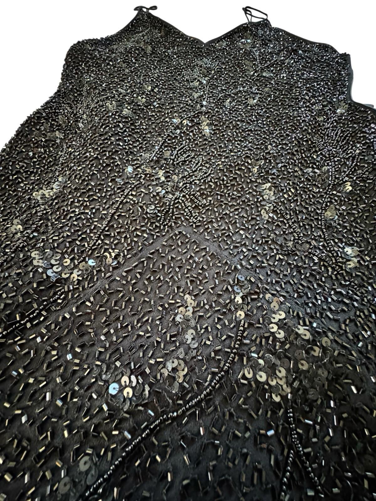 Vintage Mark John Gopal Black Beaded Flapper Dress Drag Formal Cocktail Wedding
