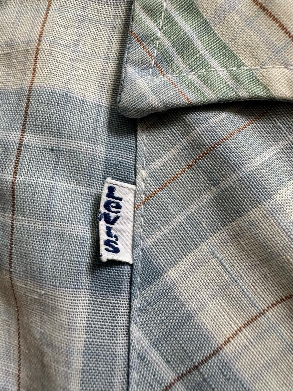 Levis Jeans Vintage 1970's White Tab Mens Short Cut Sleeve Button Down Shirt L