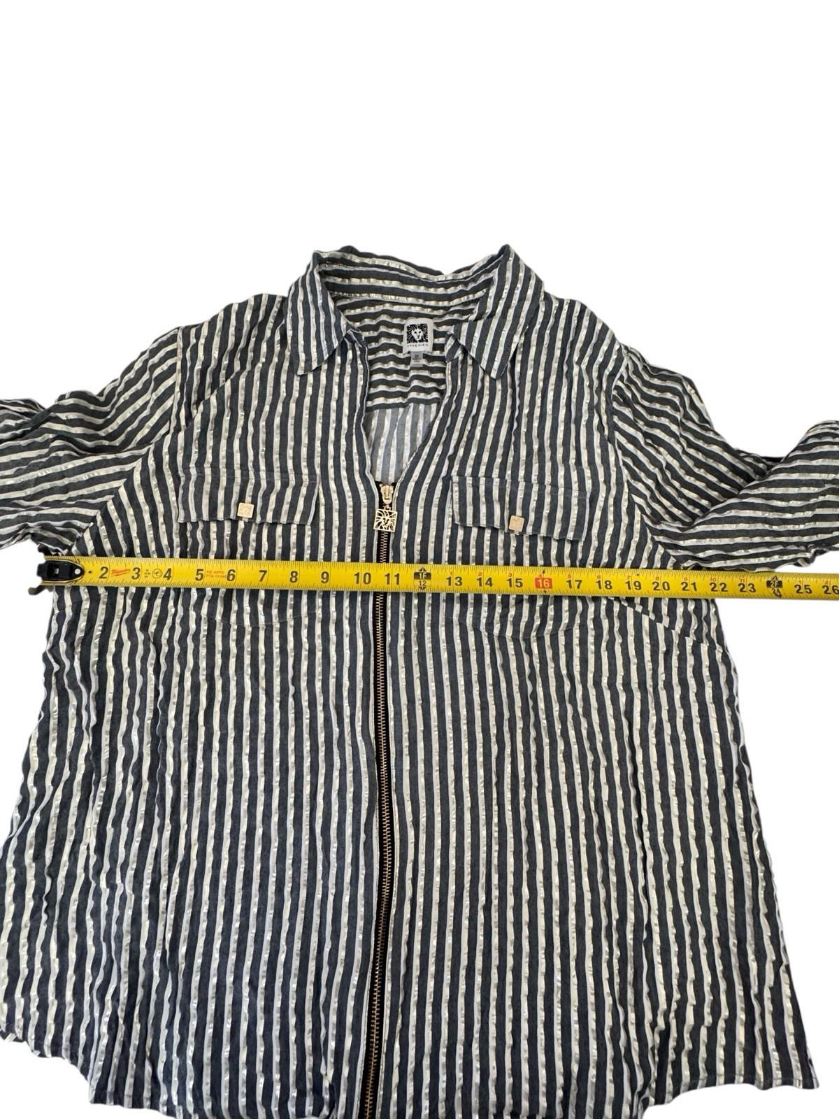 Anne Klein Blouse Black Gold Metallic Striped Zip Front Shirt 2XL