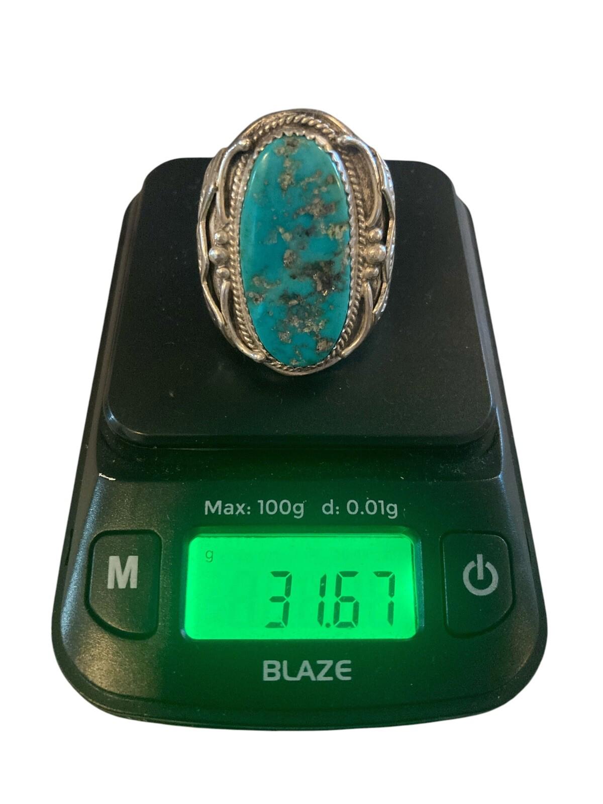 Native American Navajo Richard Begay Sterling Silver Turquoise Ring 10.25