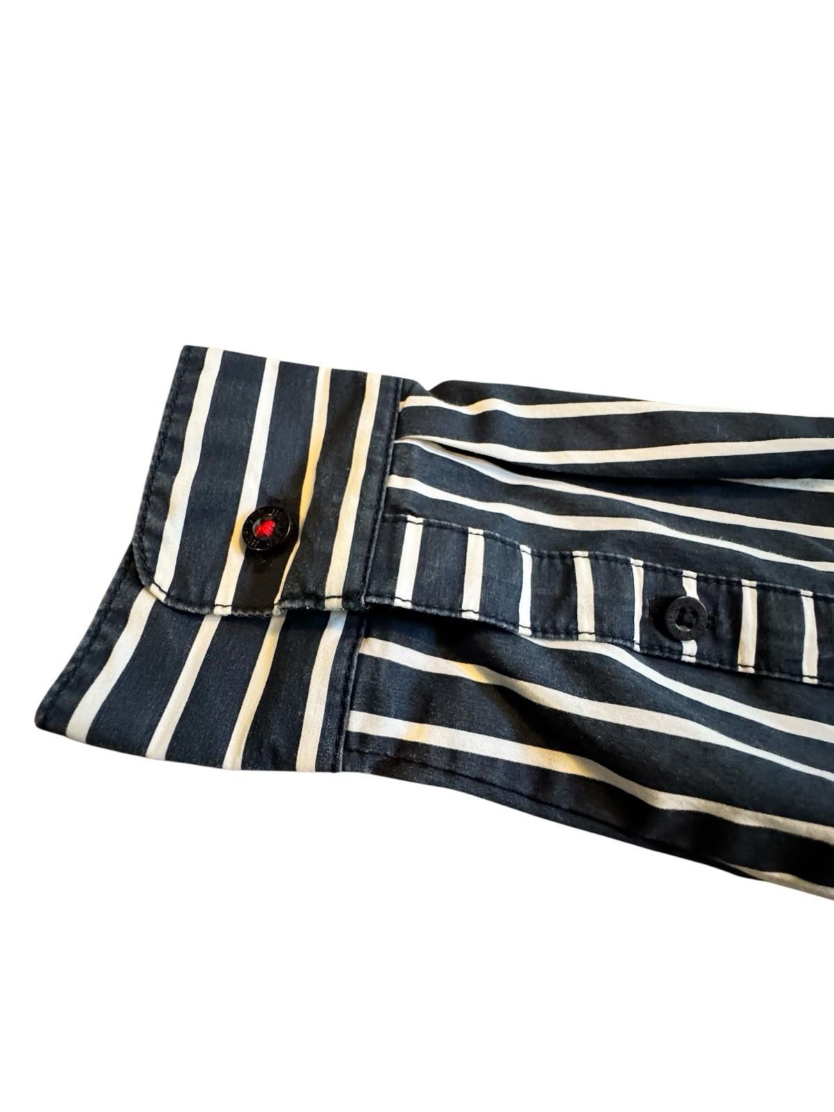 Tommy Hilfiger H Logo Blue Striped Button Down Men's Shirt Size XXS