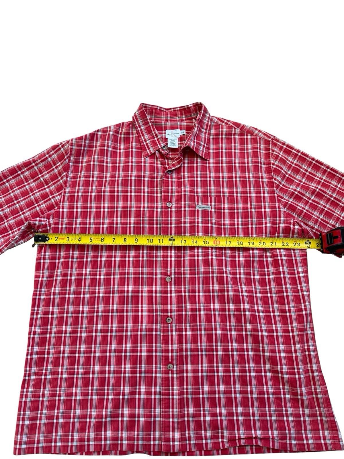 Calvin Klein Jeans Red Check Men's Button Down Shirt Large One Chipped Button