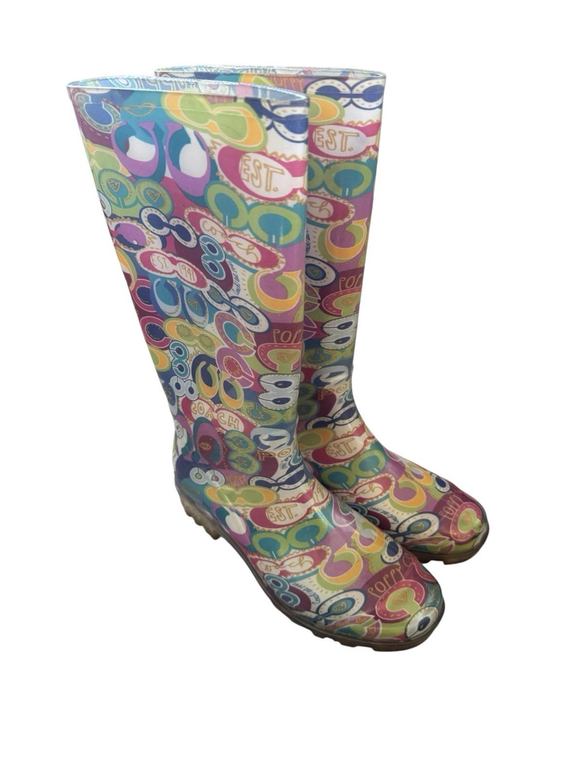 Coach Limited Edition Poppy Graffiti Colorful Rain Boots Size 7