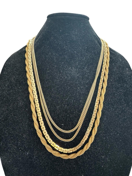 VENDOME LARGE DESIGNER HEAVY FOUR CHAIN GOLD TONE COSTUME NECKLACE