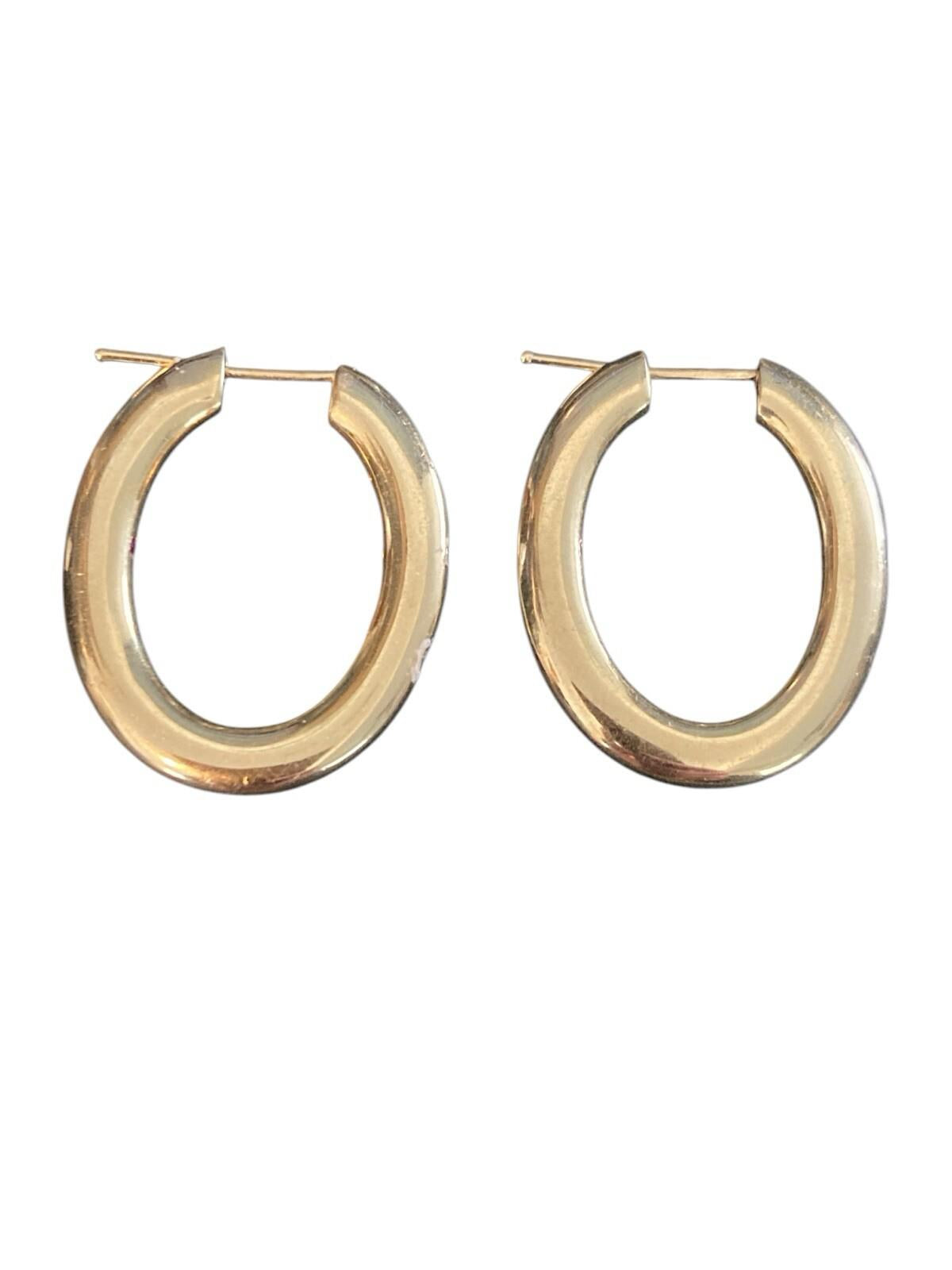 Vintage Riccardo Marotto 18k Gold Diamond Ruby Oval Hoop Earrings