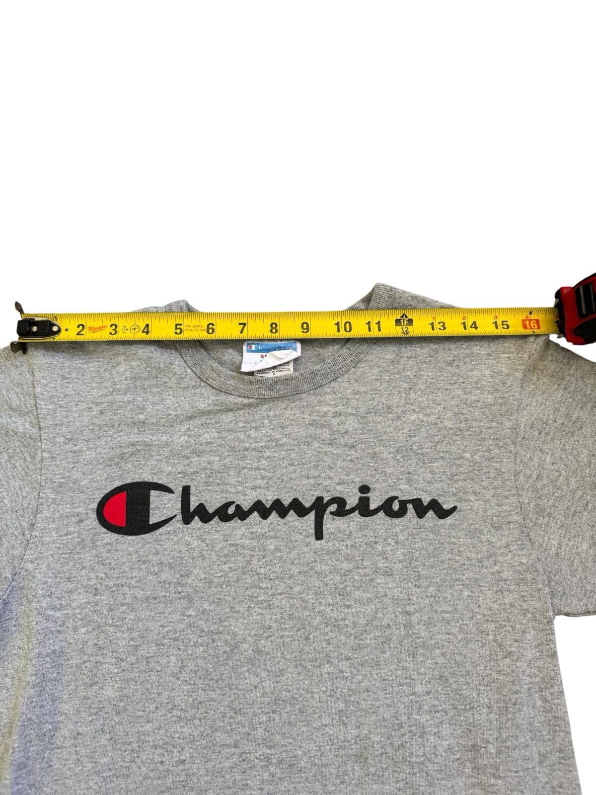 Vintage 1980s CHAMPION Grey Long Sleeve T-Shirt Size Small Black Letters