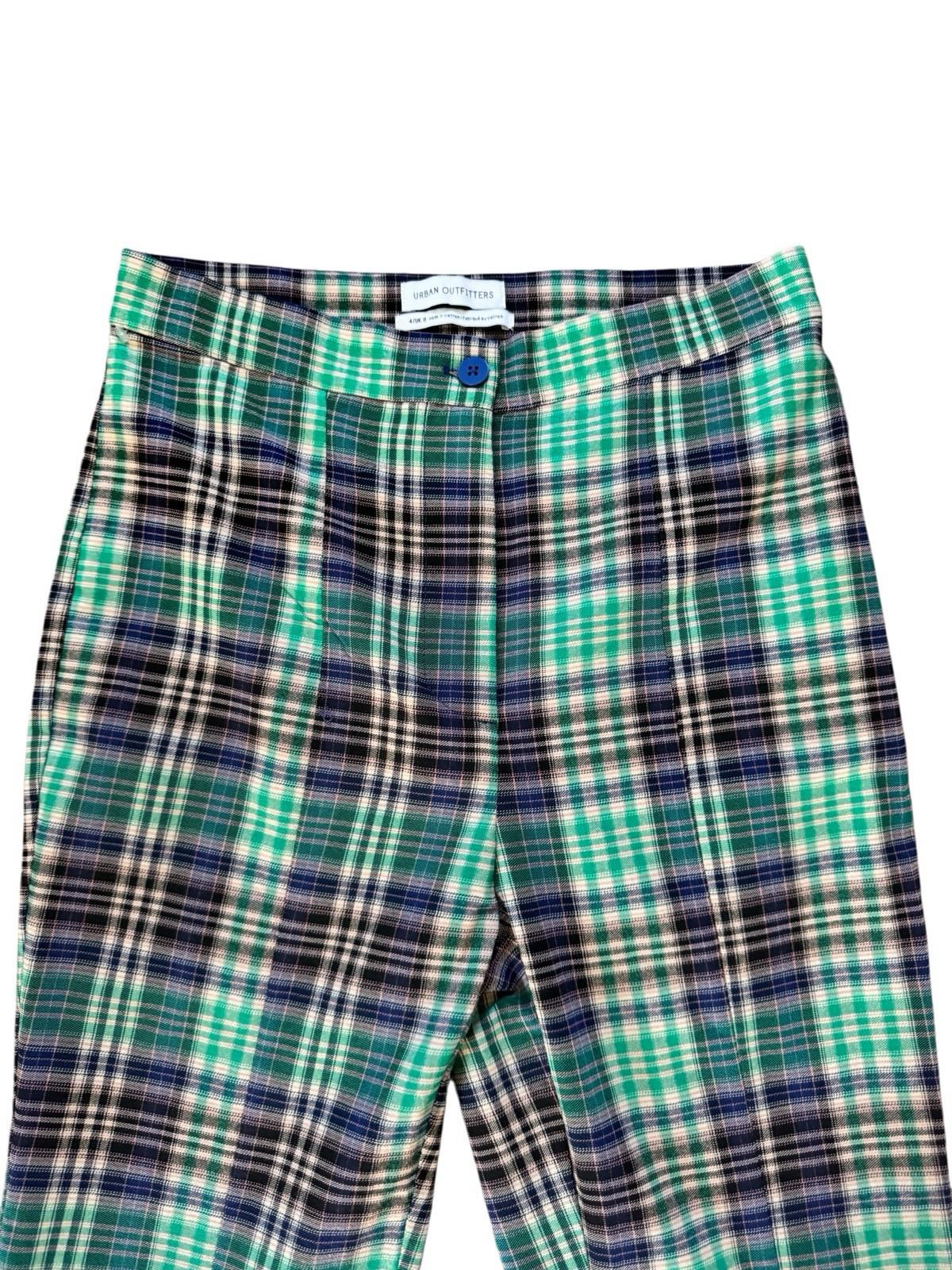 Urban Outfitters Size 4 Pants Plaid Retro Wide Slit Leg Teal Blue Black S BNWT