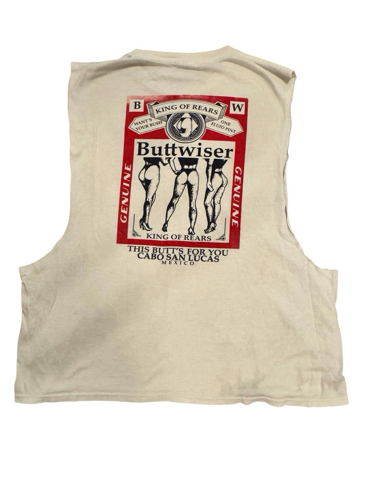 Vintage 80s Buttweiser Budweiser Beer Sleeveless Tshirt Mens XL Graphic T Yazbek