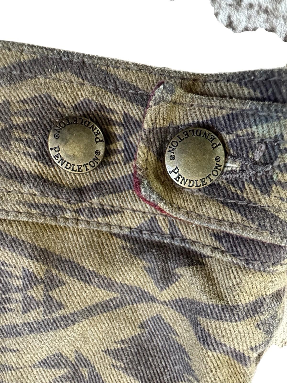 1980s Pendleton Brown Aztec Western Cotton Denim Jean Jacket Removable Collar M
