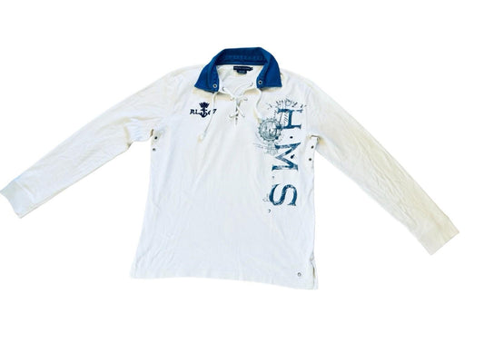 Vintage Polo Rugby Shirt HMS Ralph Lauren Preppy Yachting Sportsman Rope Ties M