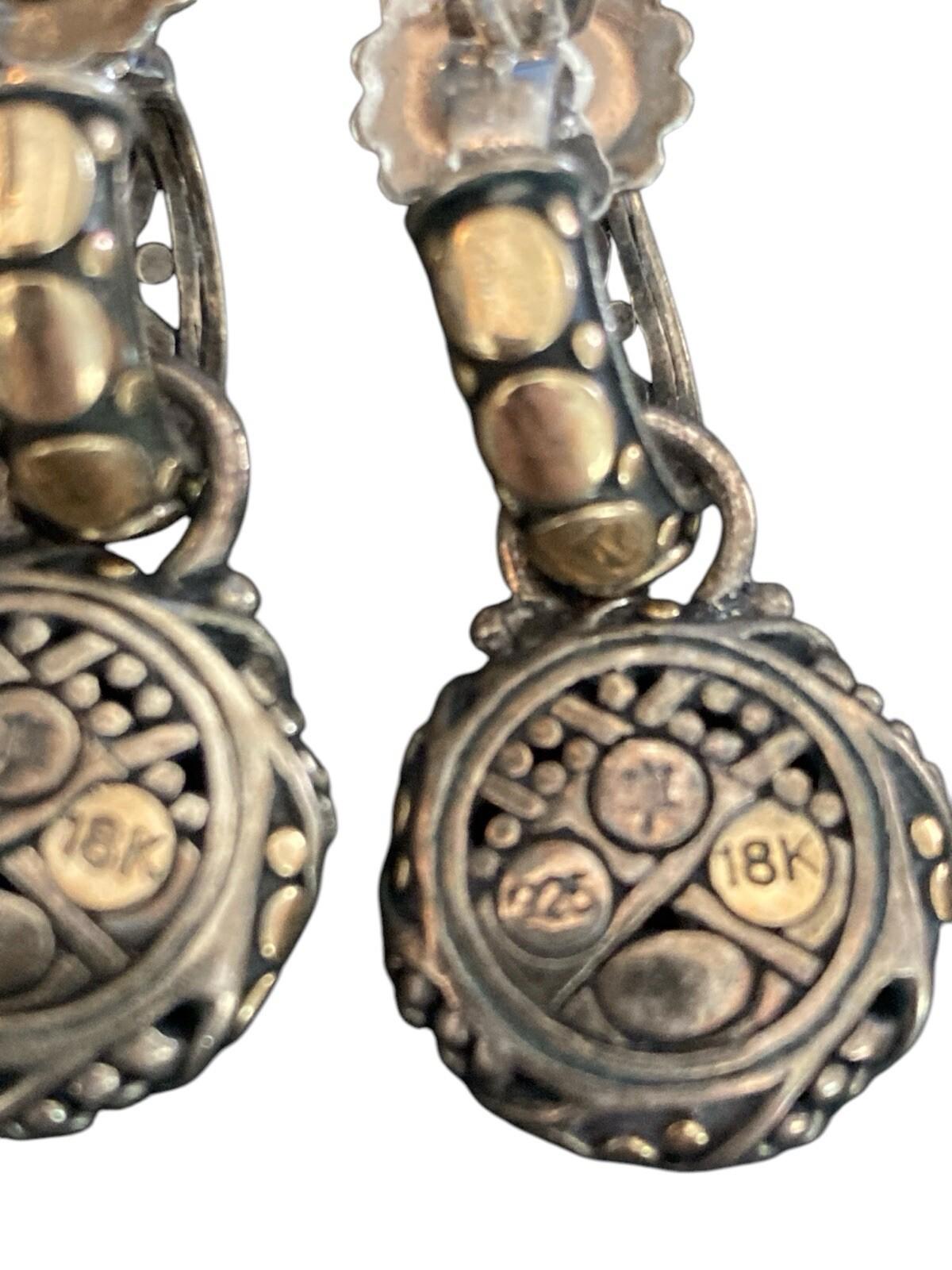 John Hardy 18K Gold Sterling Silver Hoop Dot Drop Earrings