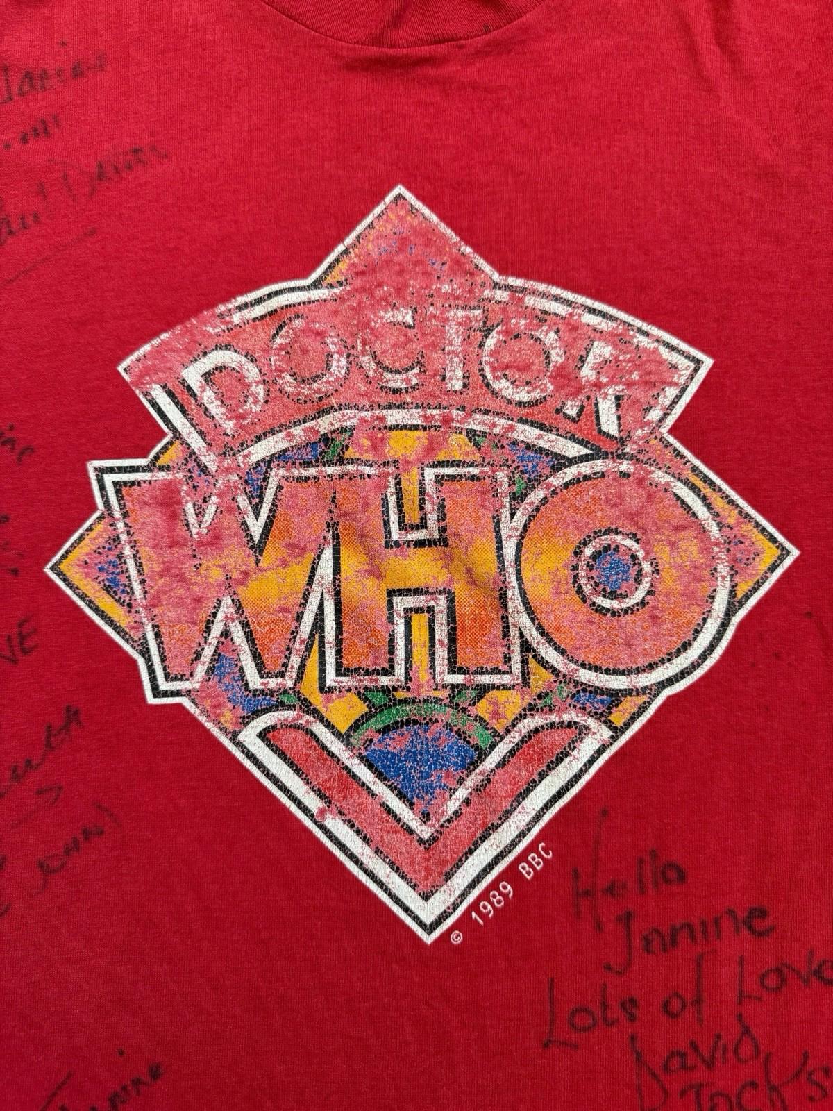 Signed Vintage 1989 BBC Doctor Who Tee T-Shirt Red Mens Large Cancel Year
