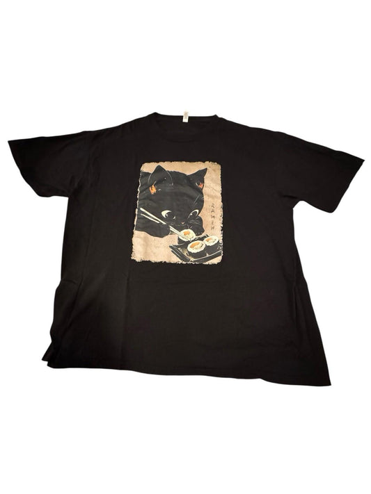 Cat Eating Sushi T-Shirt Men's Tshirt Japanese Tee Japan Kawaii Kitten 2XL