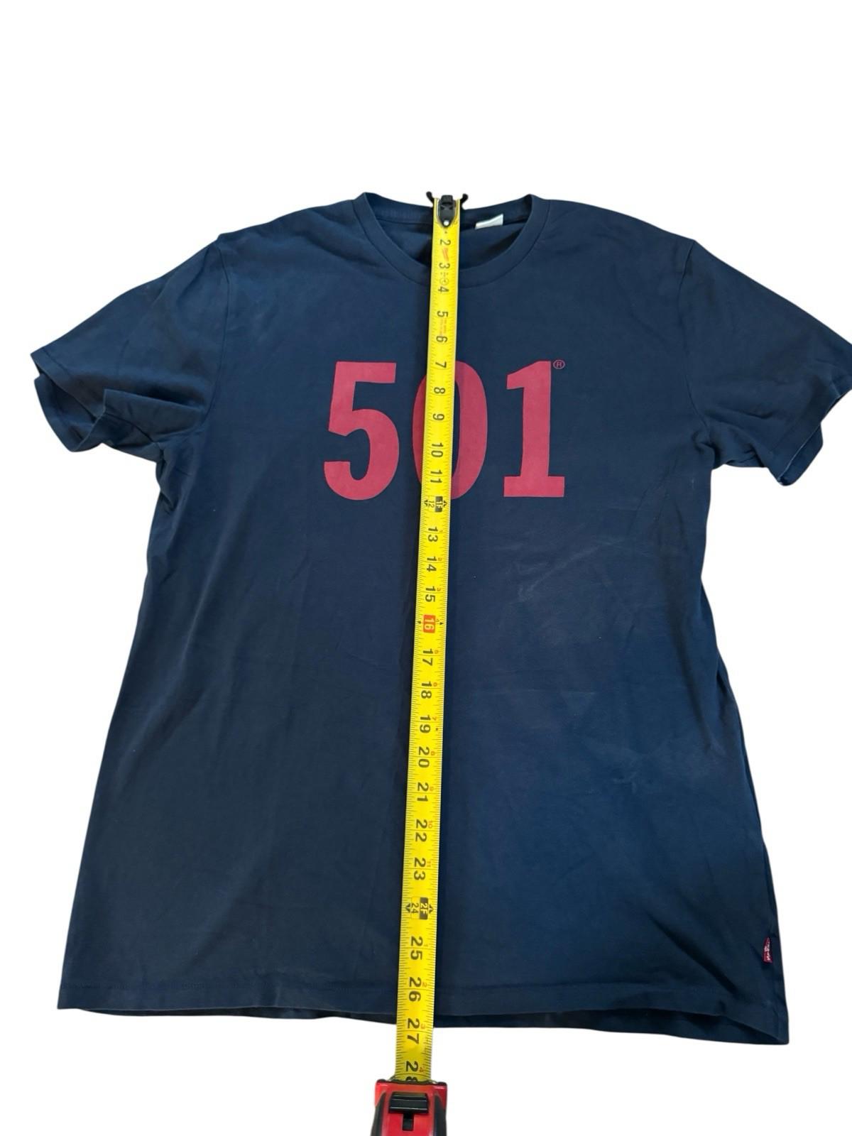LEVIS 501 T-Shirt Blue With Red Letters Size Medium LEVIS Graphic Shirt