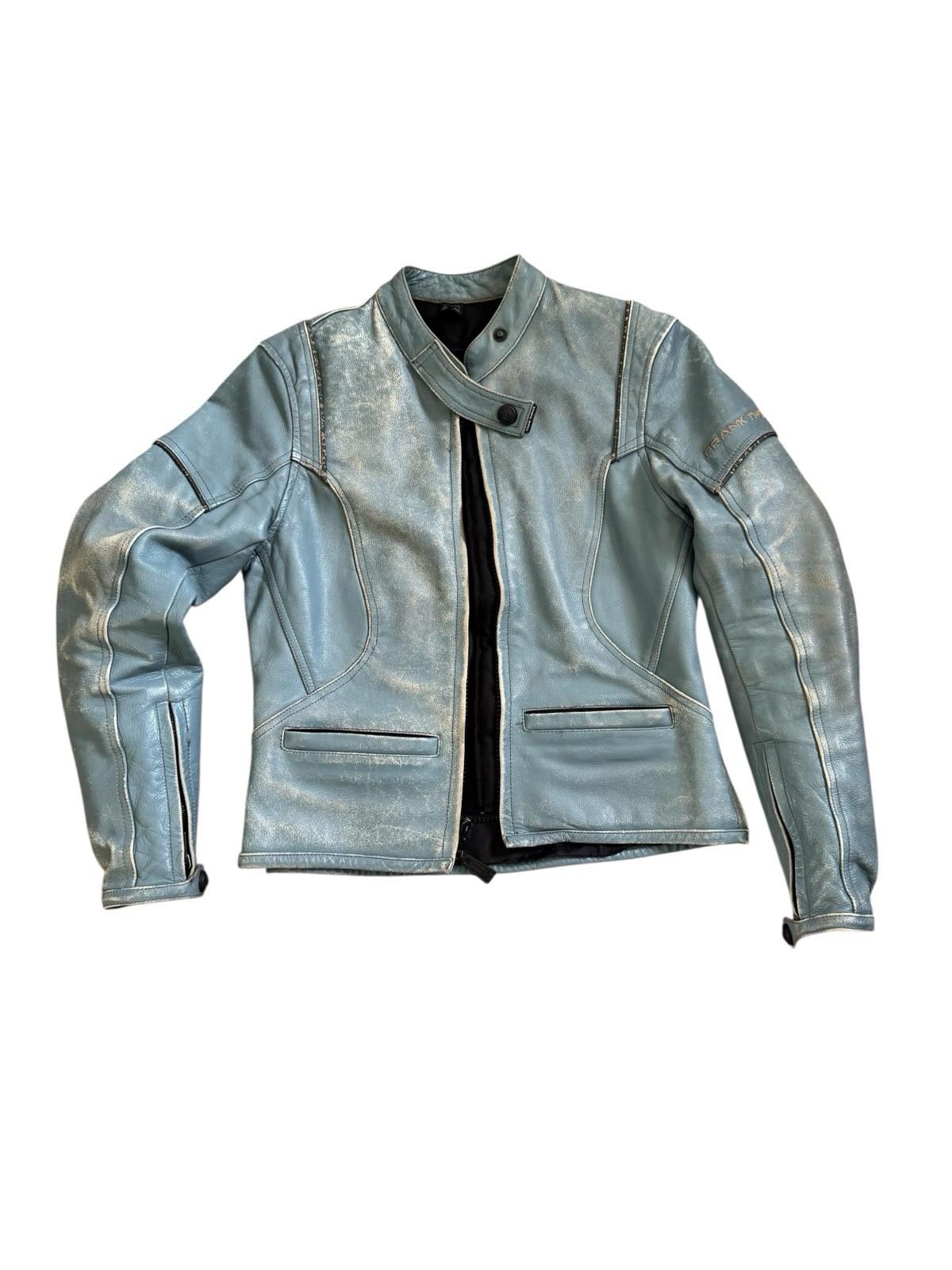 Vintage Frank Thomas BLUE Leather Motorcycle Jacket US Small UK 10 EUR 36