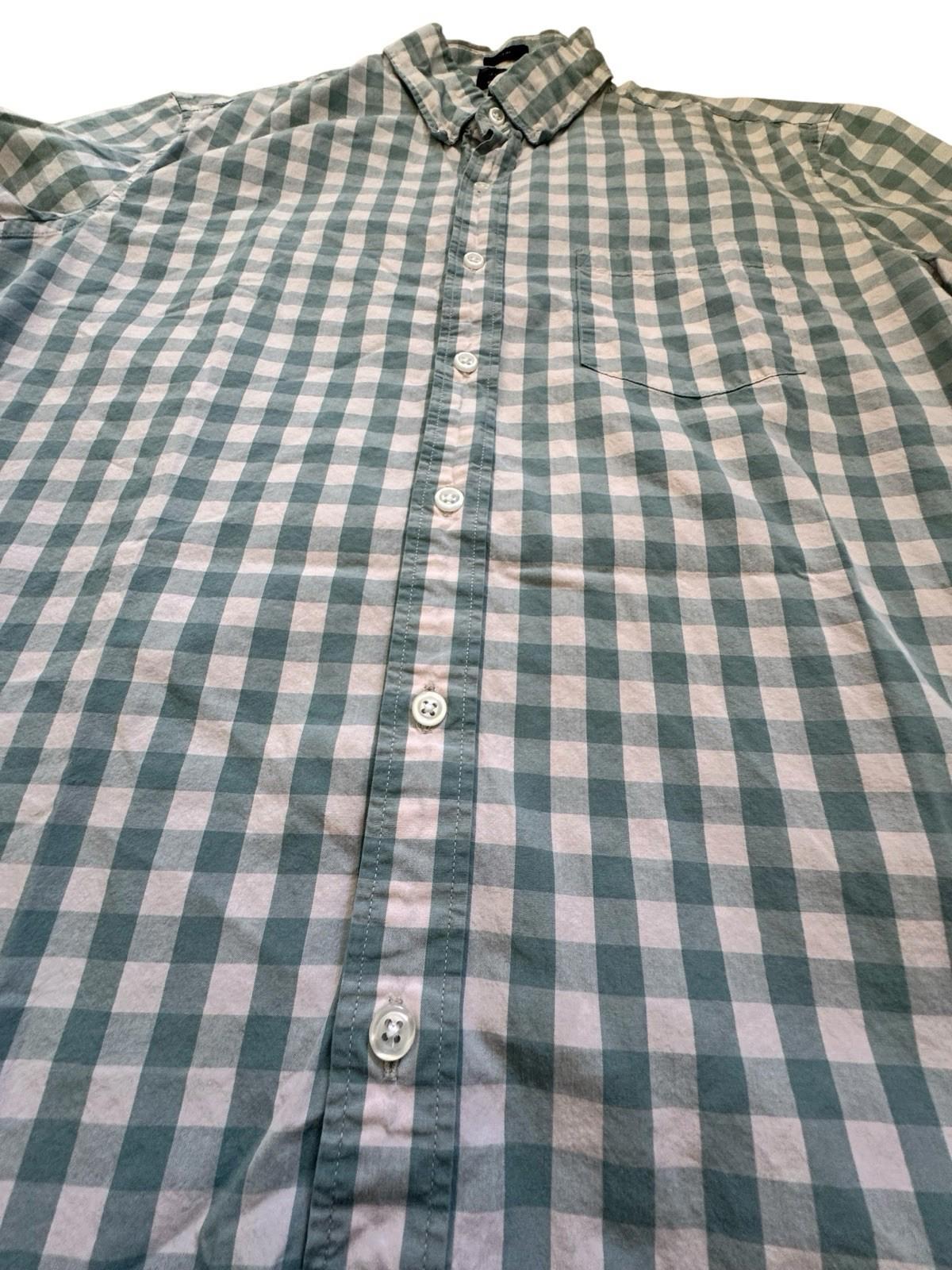 J Crew Slim Teal Turquoise Men's Short Sleeve Checkered Button Down Shirt Large