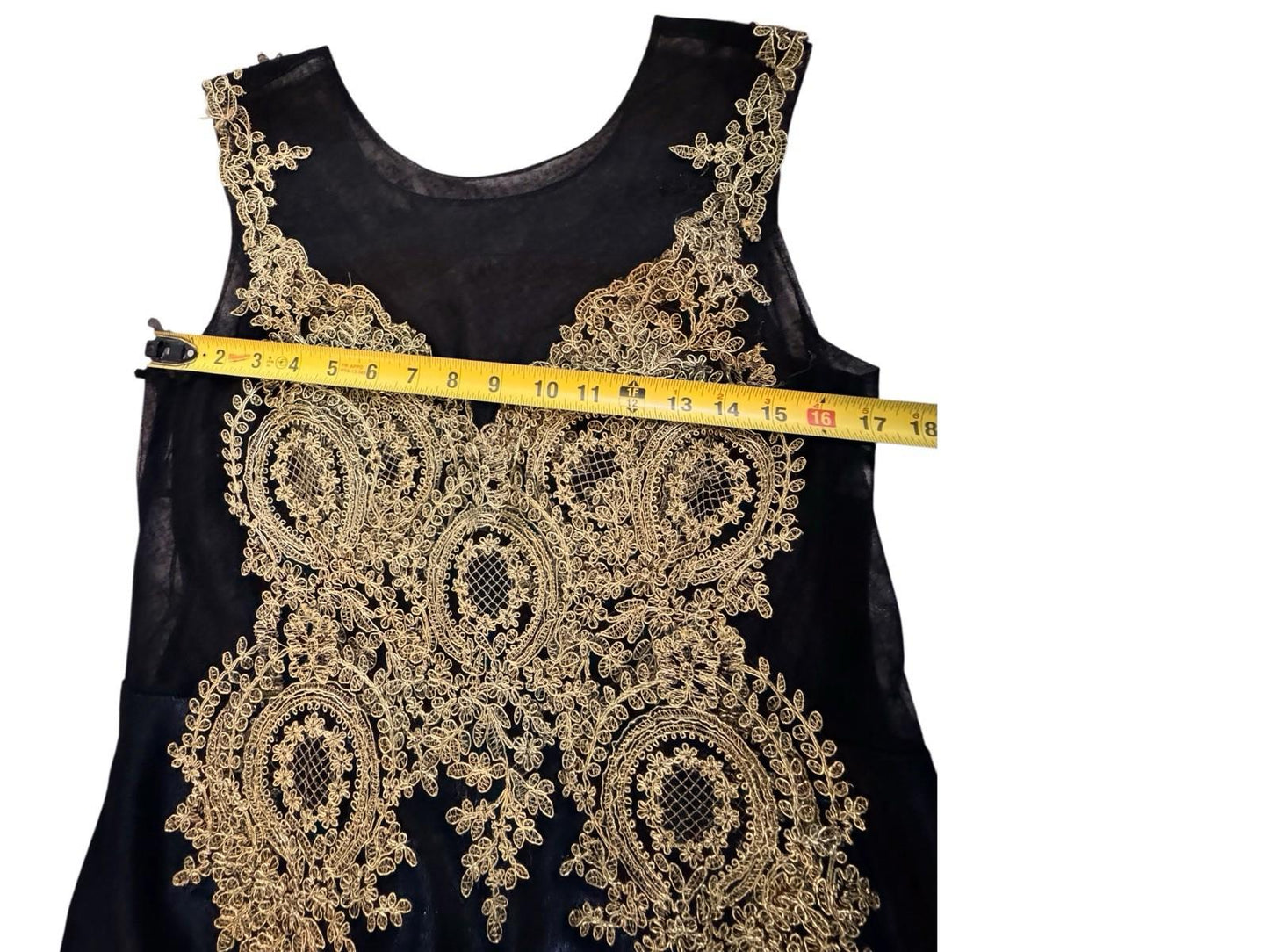 Grace Karin Black Gown Gold Floral Appliques Lined Formal Dress Size 16 Drag