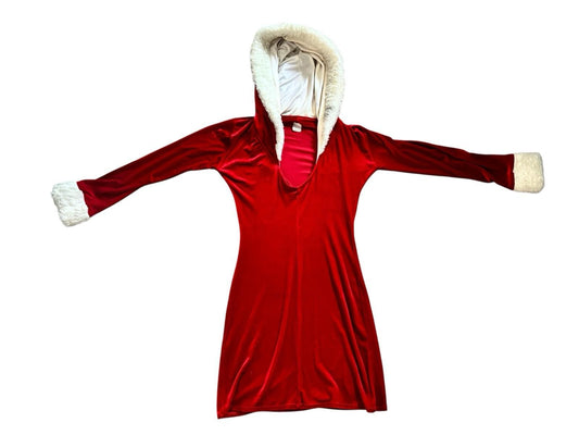 Vintage 1980s J Valentine Mrs. Claus Dress Red Christmas Velour Costume