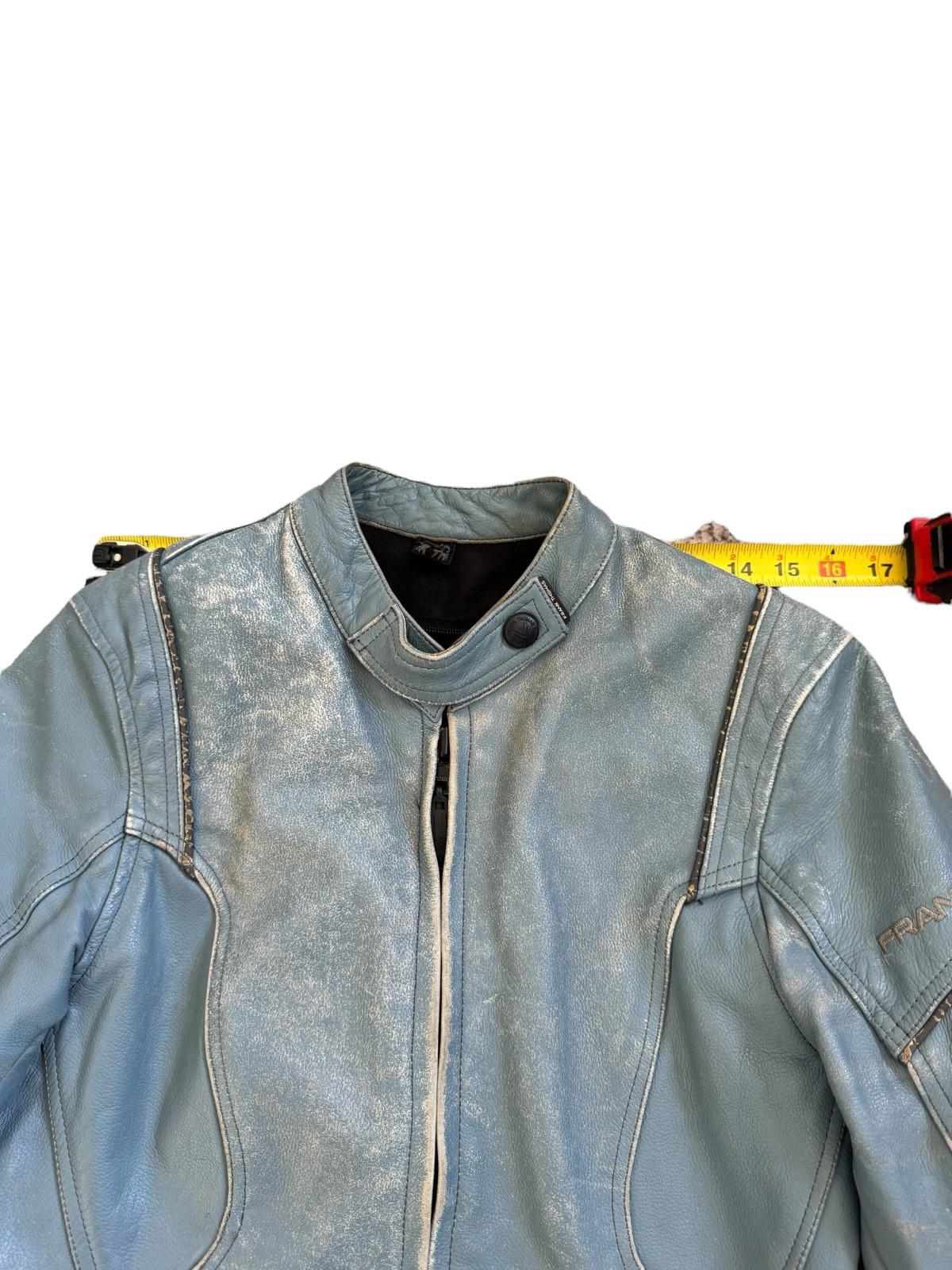 Vintage Frank Thomas BLUE Leather Motorcycle Jacket US Small UK 10 EUR 36