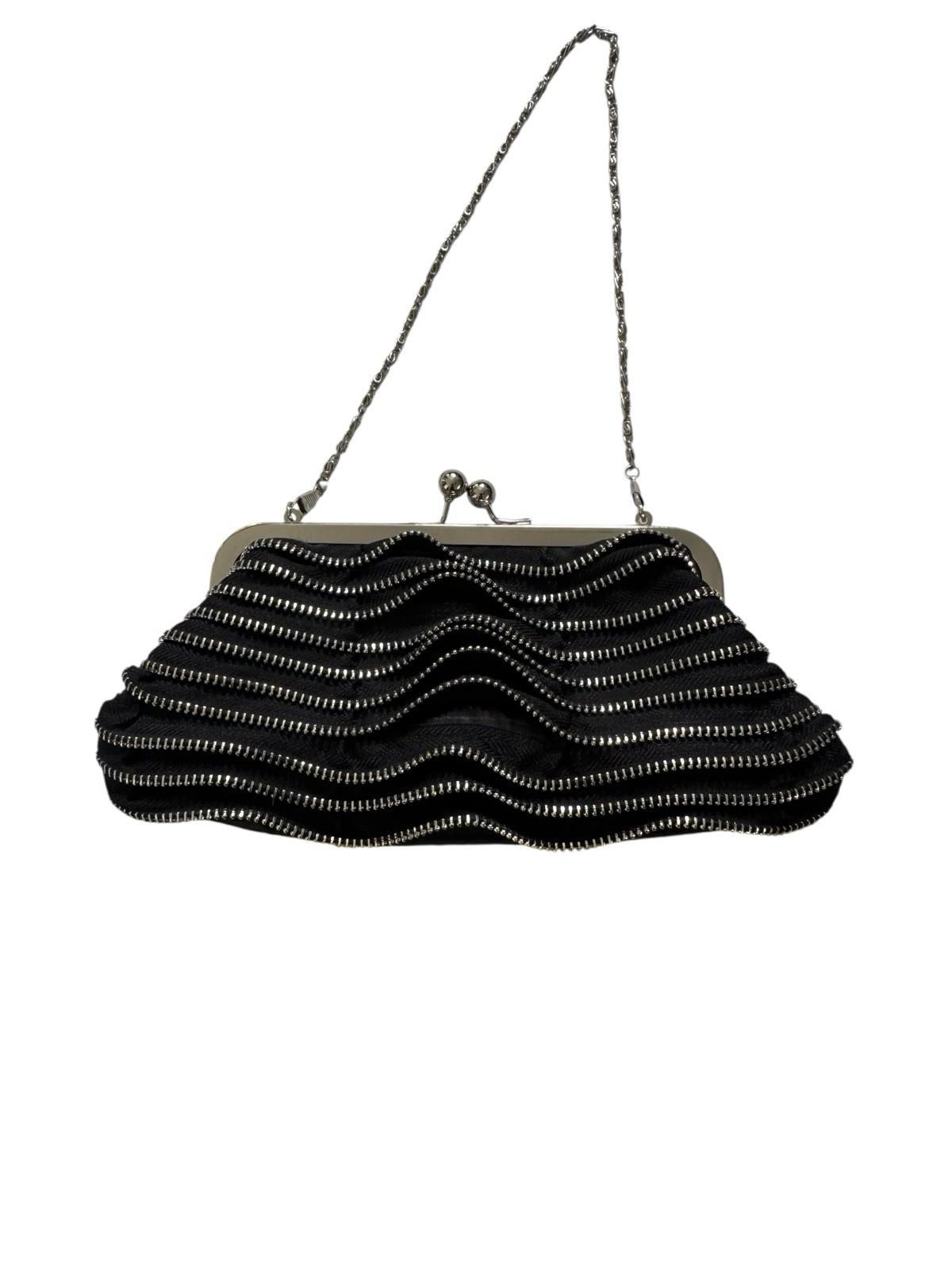 Zipper Pocketbook Evening Bag Cocktail Dress Accessory Black Chain Handle