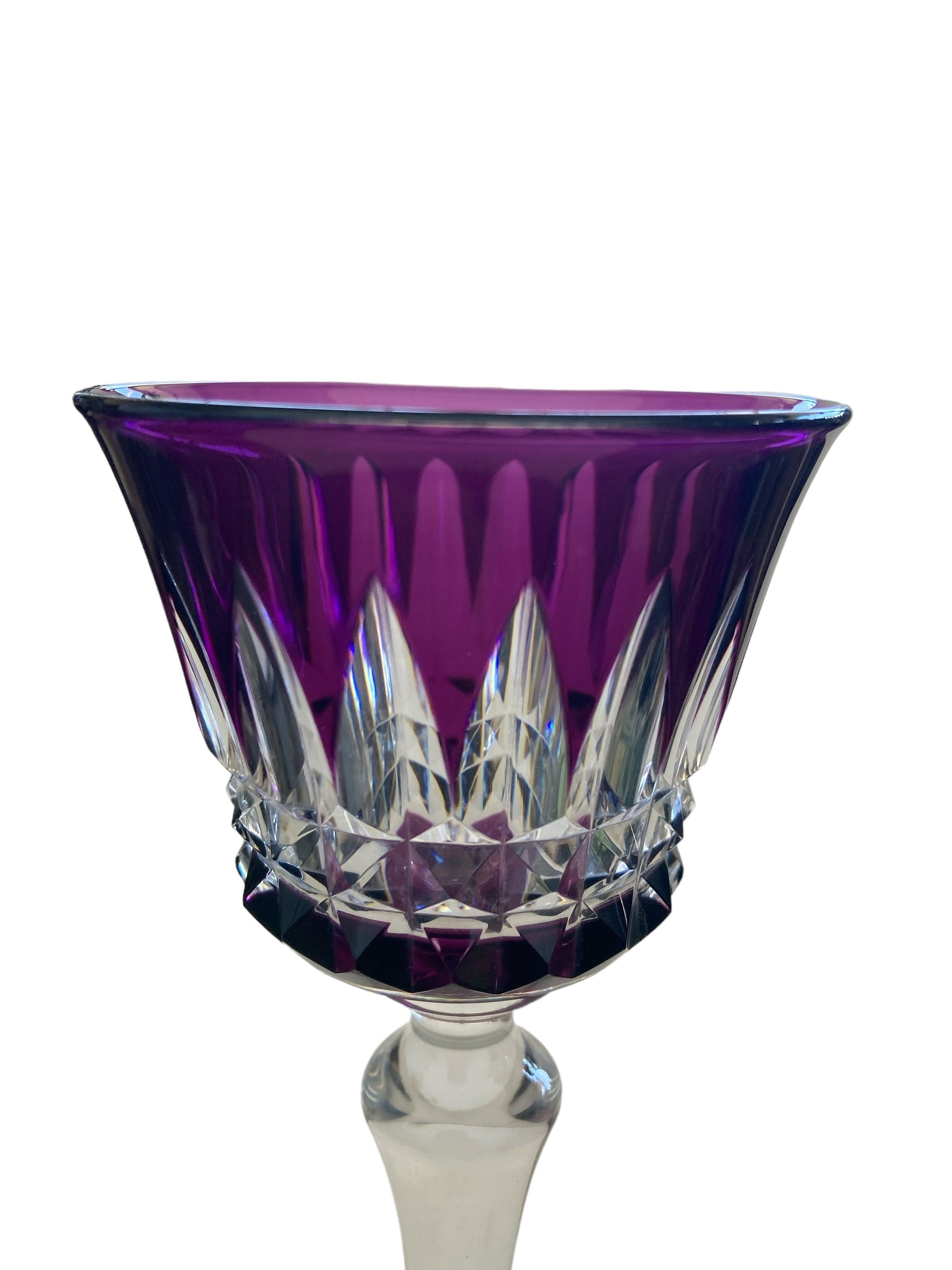 1930s Baccarat Crystal Buckingham Hand Blown Colored Cut Glass Amethyst Blue Green Orange or Yellow